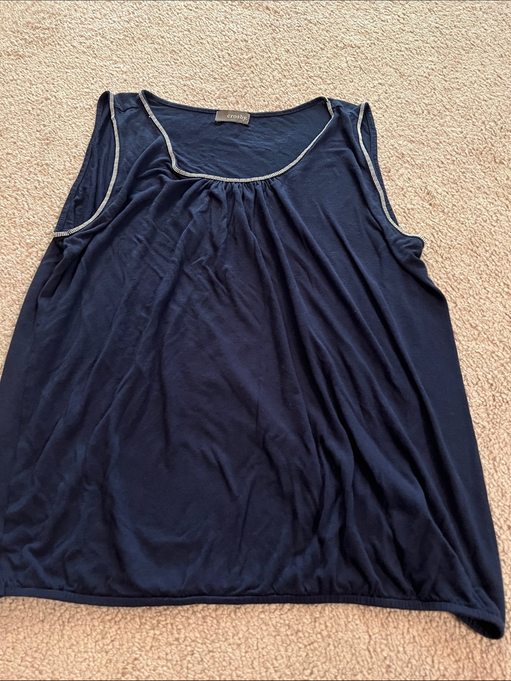crosby. Navy Tank with Silver Beaded Trim Size Large